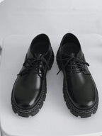 Mens Leather Thick Sole Lace Up Round Toe Dress Shoes