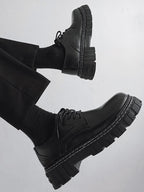 Mens Leather Thick Sole Lace Up Round Toe Dress Shoes