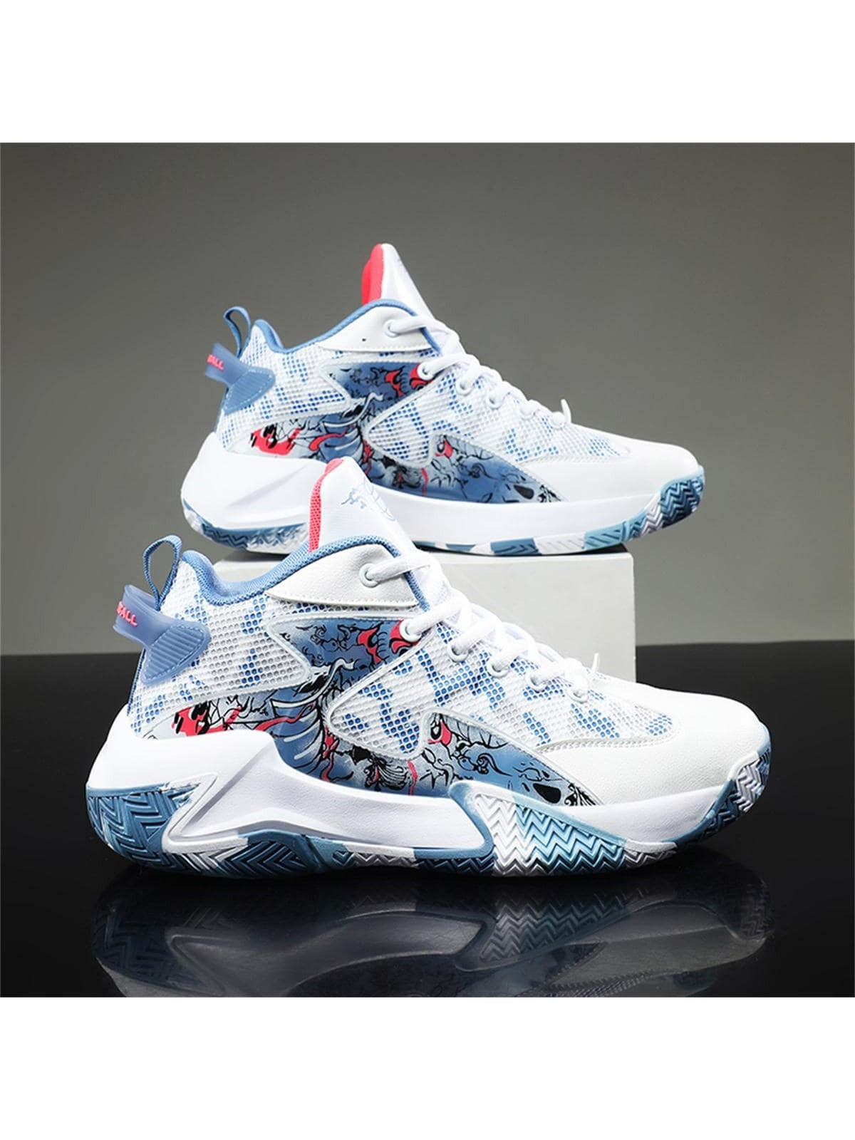 Mens EVA Platform Lace Up Round Toe Basketball Shoes