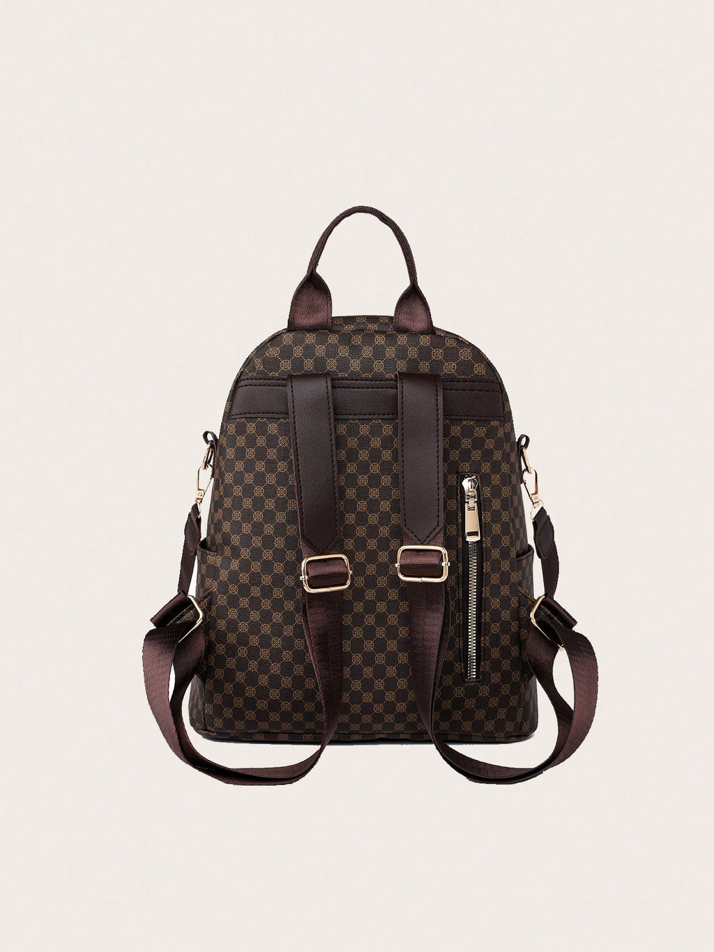 Womens Retro Brown Plaid PU Backpack