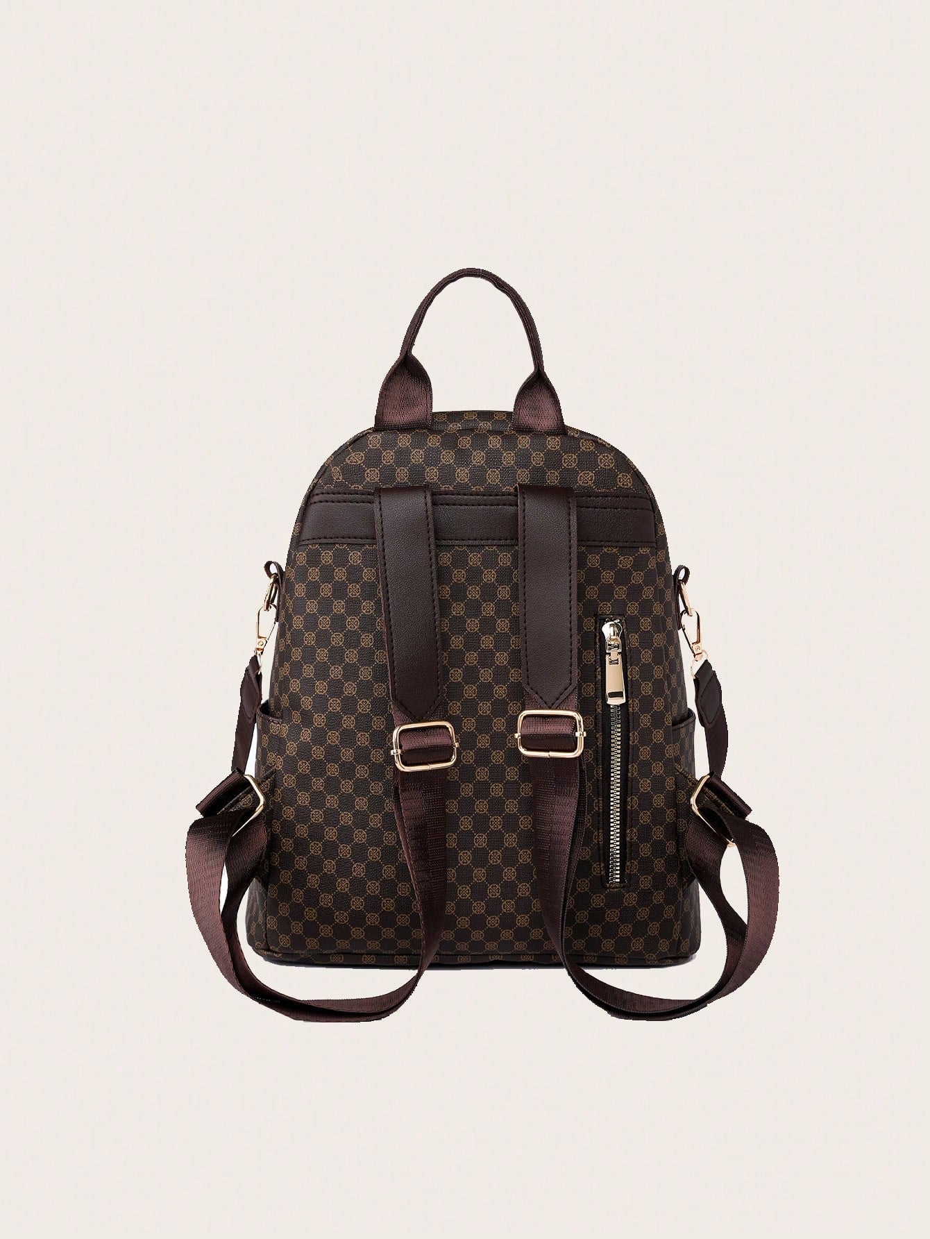 Womens Retro Brown Plaid PU Backpack