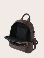 Womens Retro Brown Plaid PU Backpack