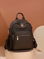 Womens Retro Brown Plaid PU Backpack