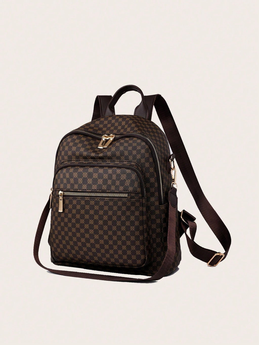 Womens Retro Brown Plaid PU Backpack