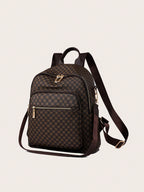 Womens Retro Brown Plaid PU Backpack
