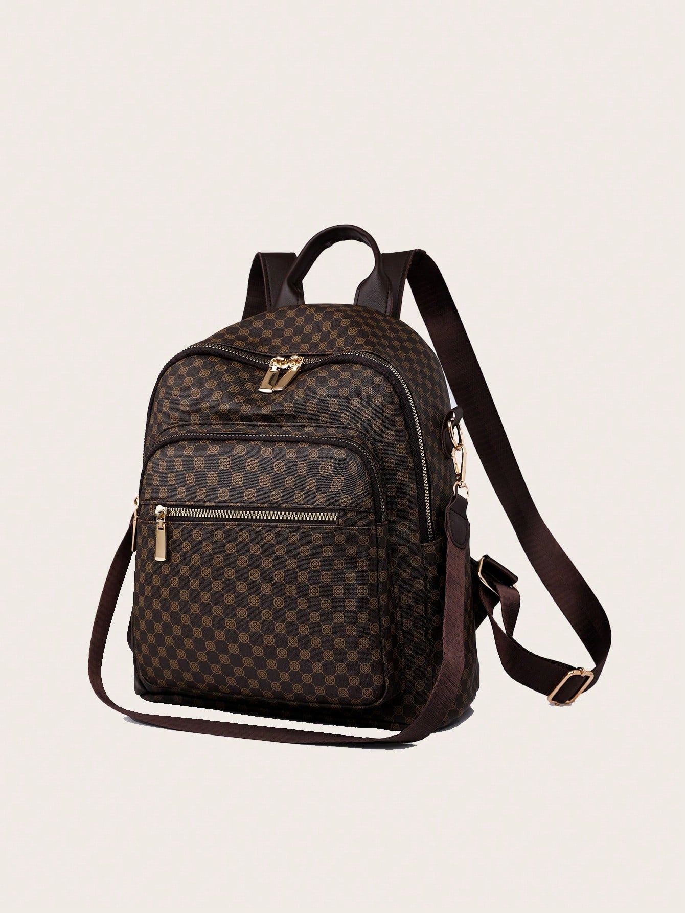 Womens Retro Brown Plaid PU Backpack