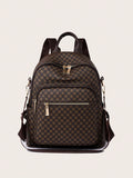 Womens Retro Brown Plaid PU Backpack
