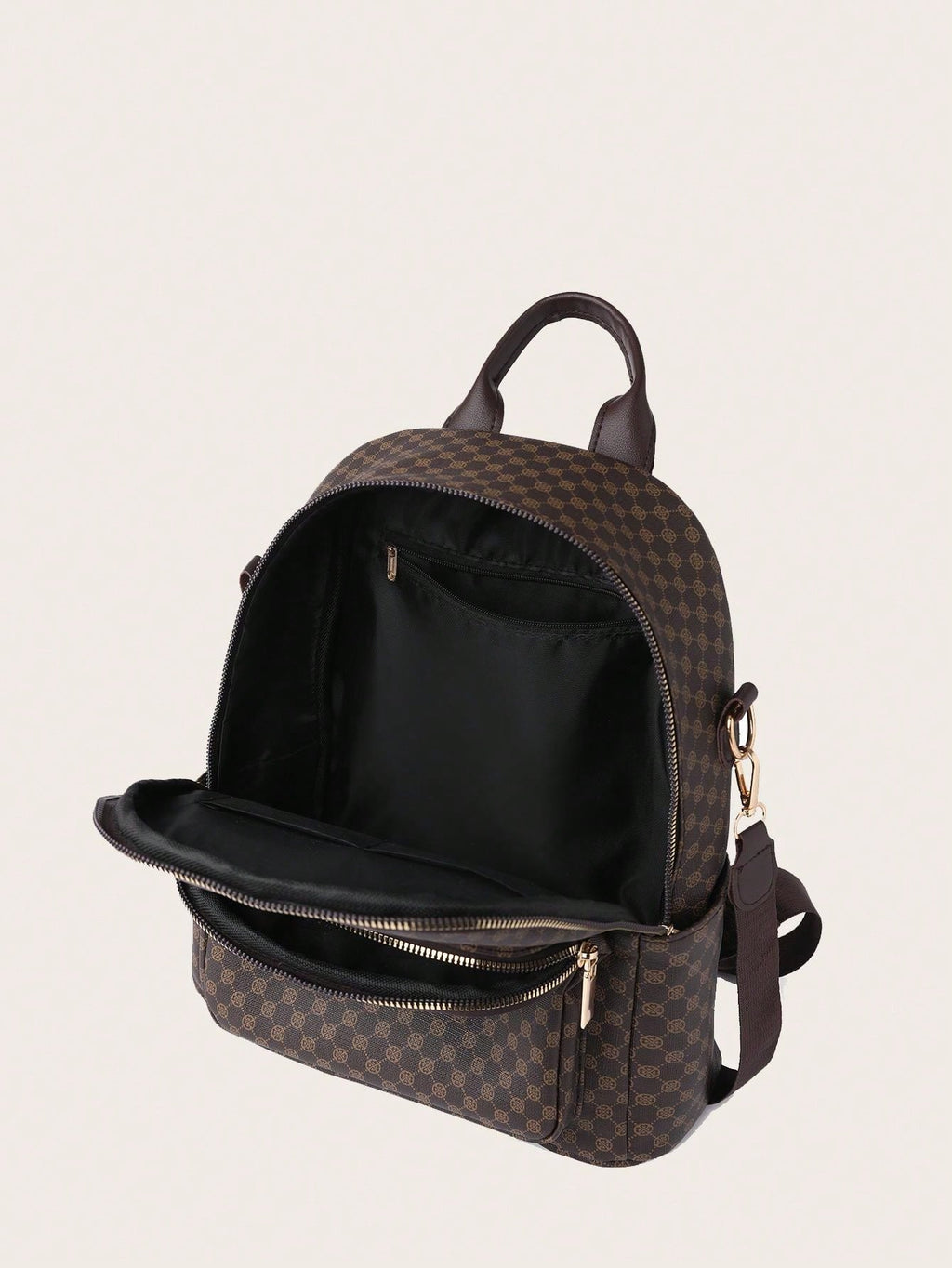 Womens Retro Brown Plaid PU Backpack