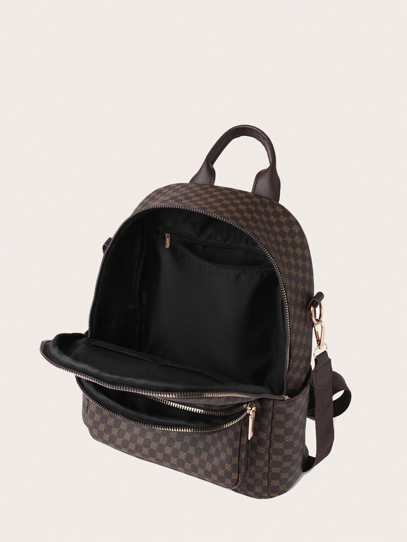 Womens Retro Brown Plaid PU Backpack