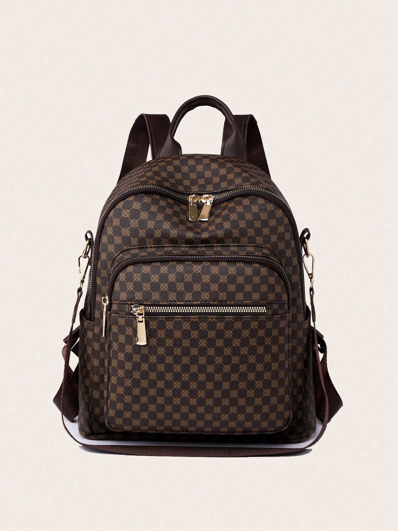 Womens Retro Brown Plaid PU Backpack