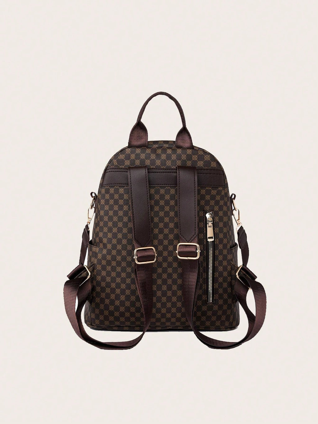 Womens Retro Brown Plaid PU Backpack