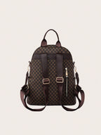 Womens Retro Brown Plaid PU Backpack