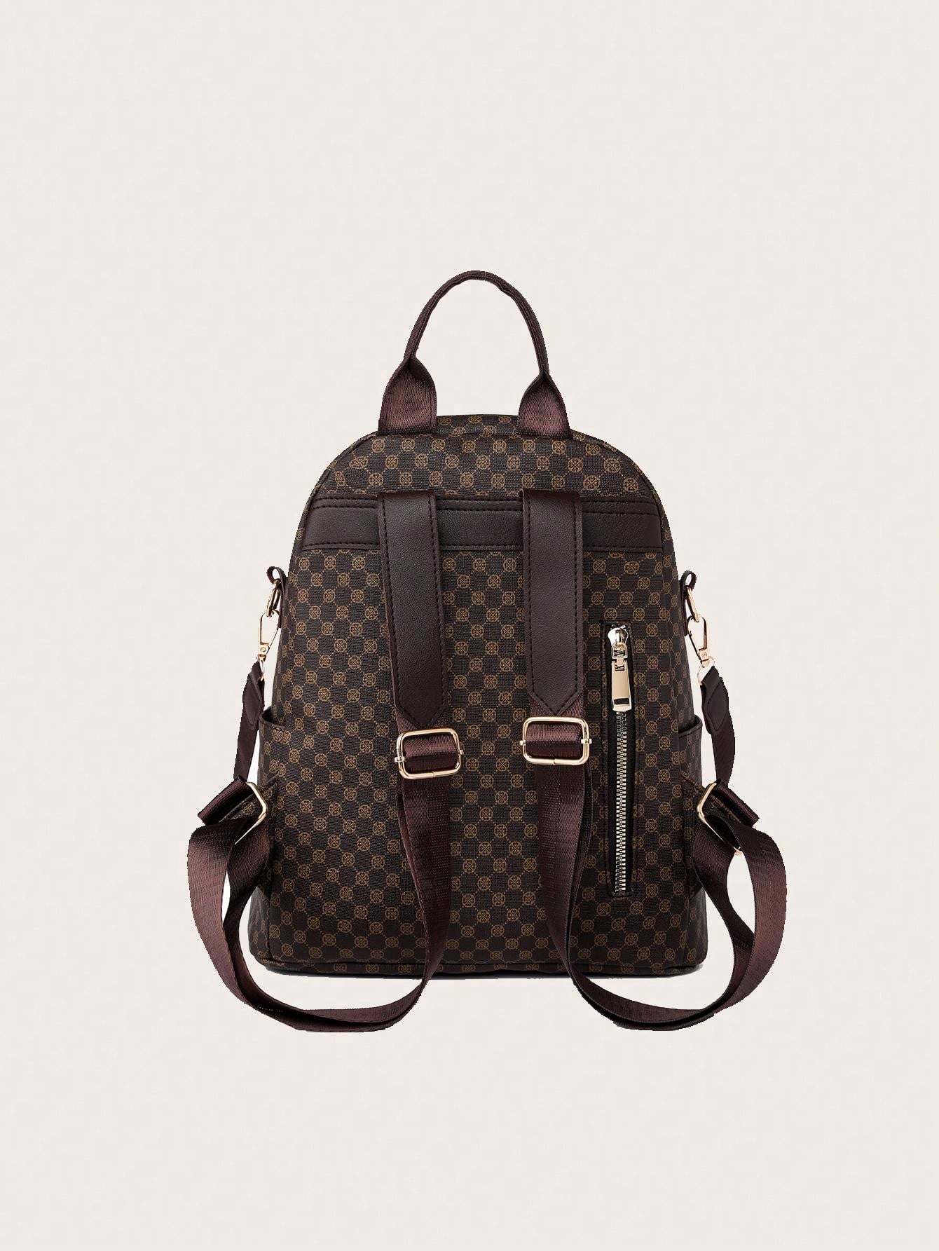 Womens Retro Brown Plaid PU Backpack