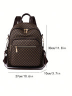 Womens Retro Brown Plaid PU Backpack