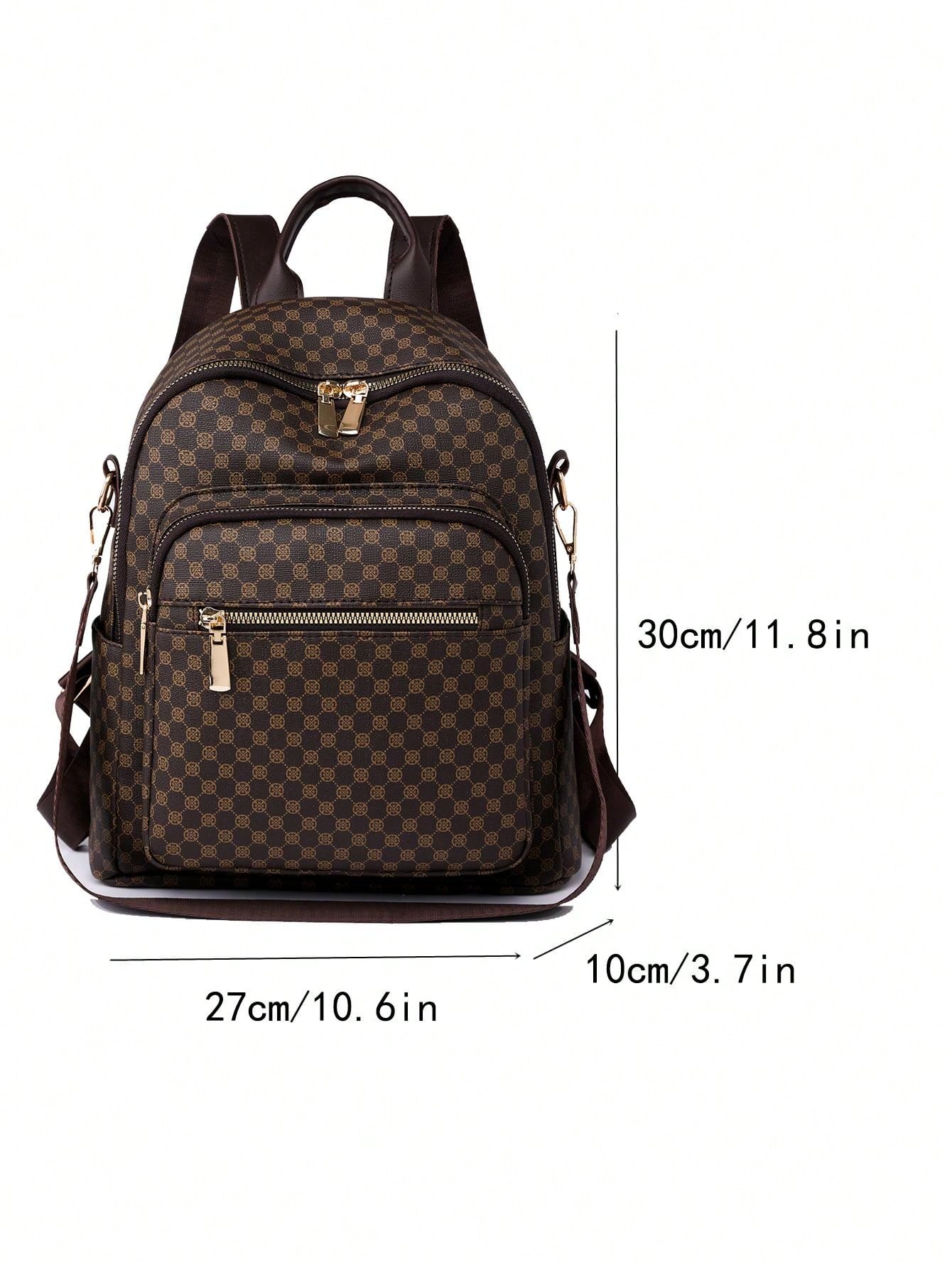Womens Retro Brown Plaid PU Backpack