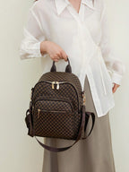 Womens Retro Brown Plaid PU Backpack