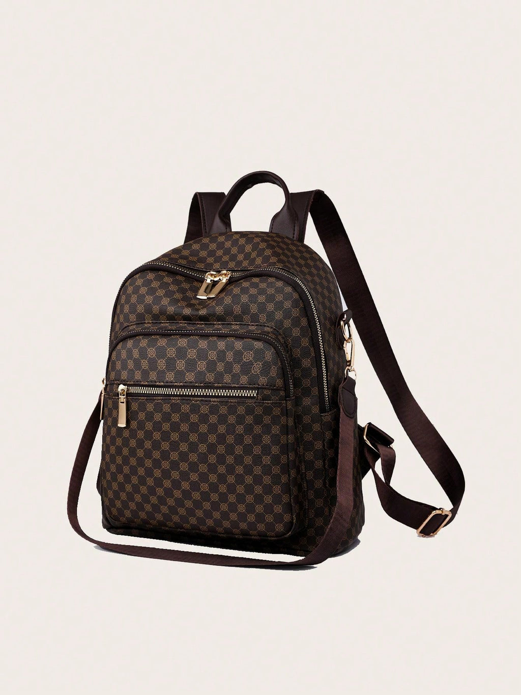 Womens Retro Brown Plaid PU Backpack