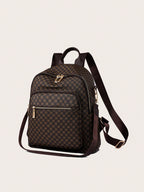Womens Retro Brown Plaid PU Backpack