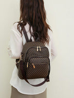 Womens Retro Brown Plaid PU Backpack