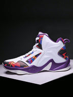 Mens PU Leather Platform Lace Up Round Toe Basketball Shoes