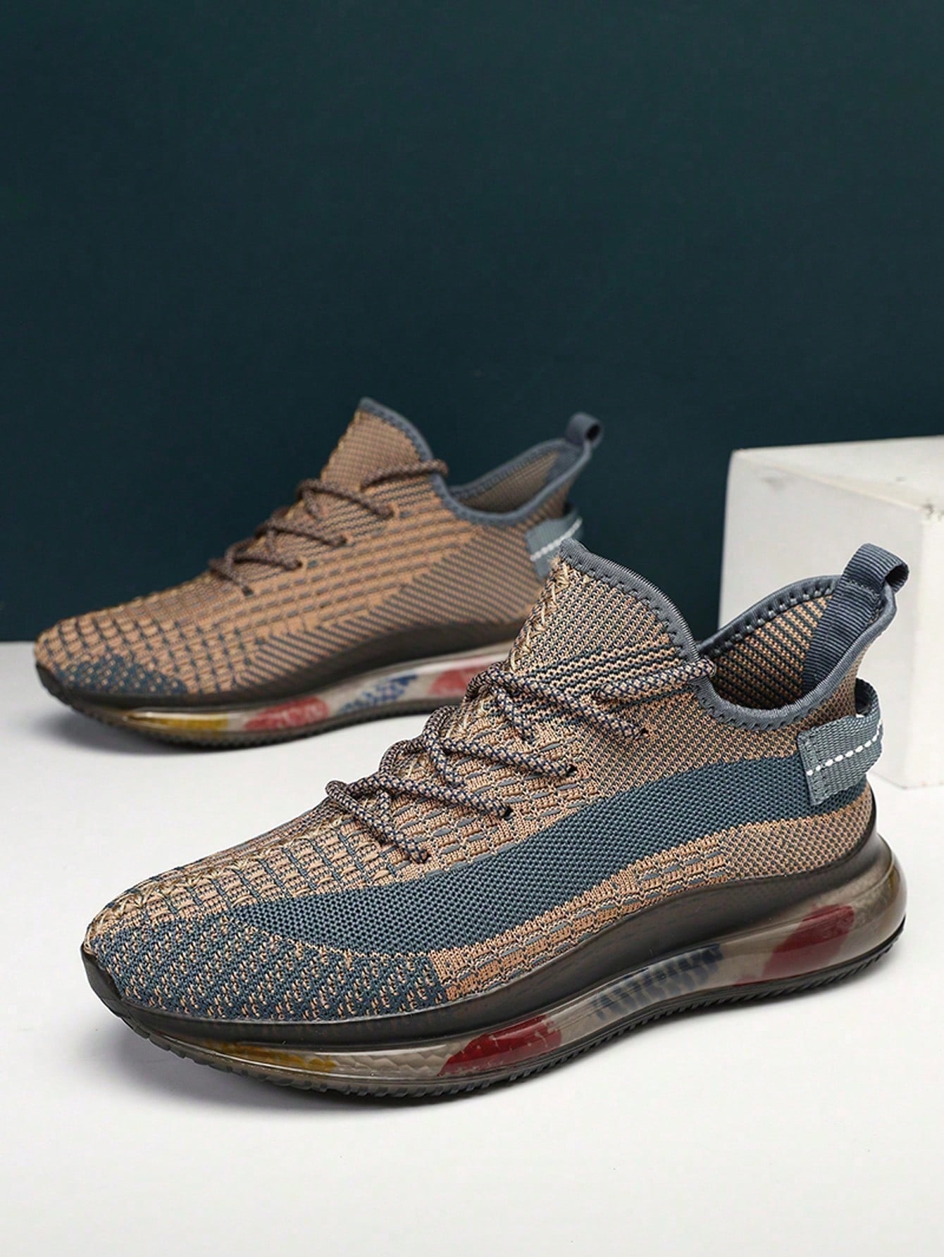 Mens Breathable Mesh Platform Lace Up Round Toe Running Trainers
