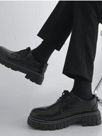 Mens Leather Thick Sole Lace Up Round Toe Dress Shoes