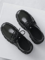 Mens Leather Thick Sole Lace Up Round Toe Dress Shoes