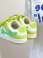 Mens PU Leather Platform Lace Up Apple Green Trainers