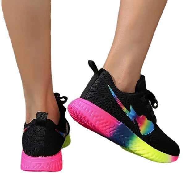 Womens Breathable Mesh Lightweight Platform Stiletto Heel Running Trainers