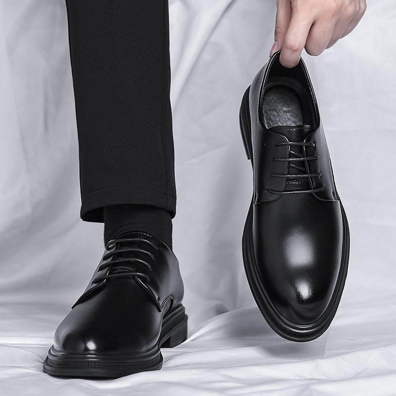 Leather Breathable Low Top Black Four Seasons Lace Up Shoes