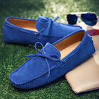 Mens Leather Breathable Round Toe Navy Blue Shoes