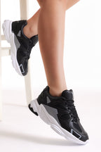 Unisex Leather Block Heel Waterproof Lace Up Trainers
