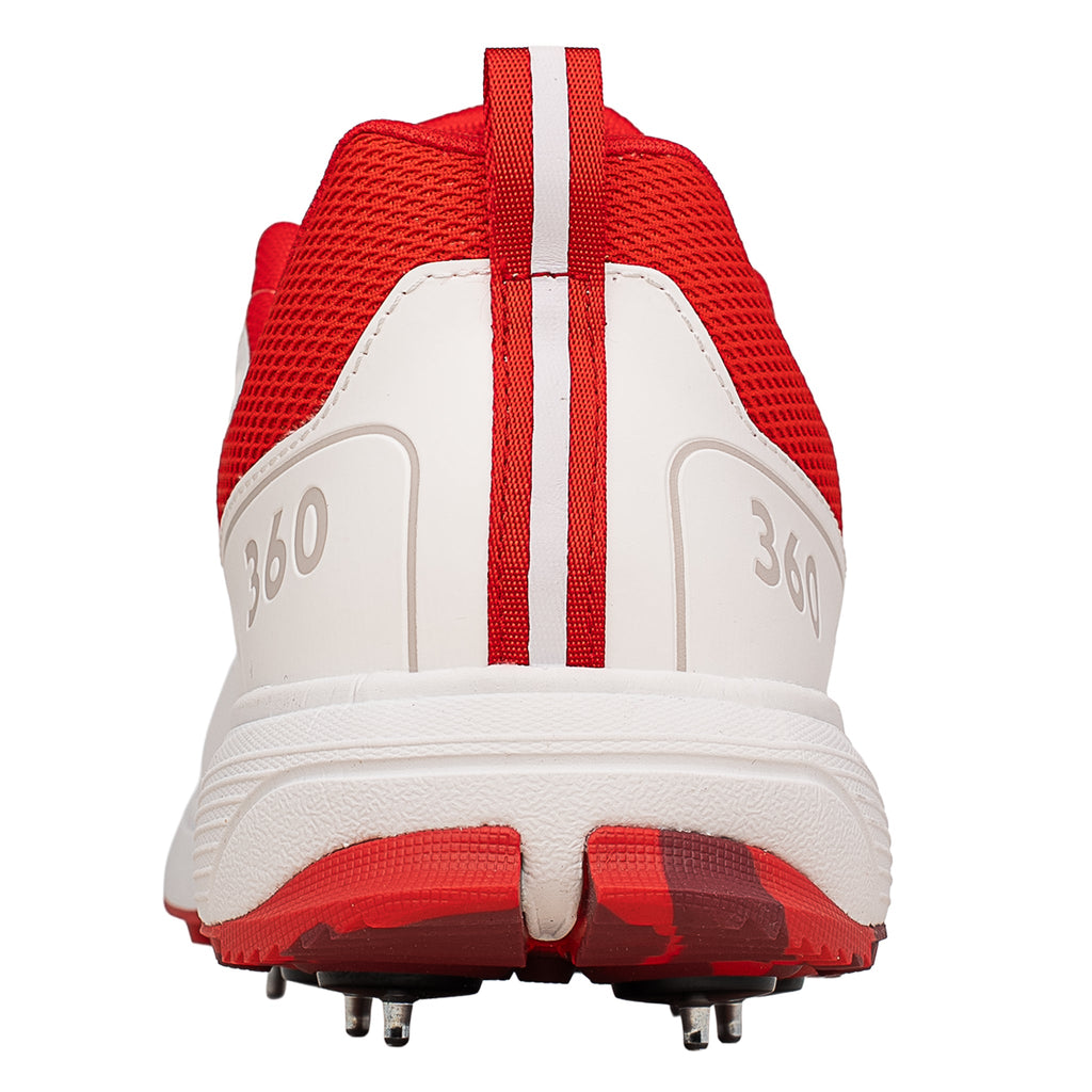 Newbery 360 White Red Spike Cricket Shoes