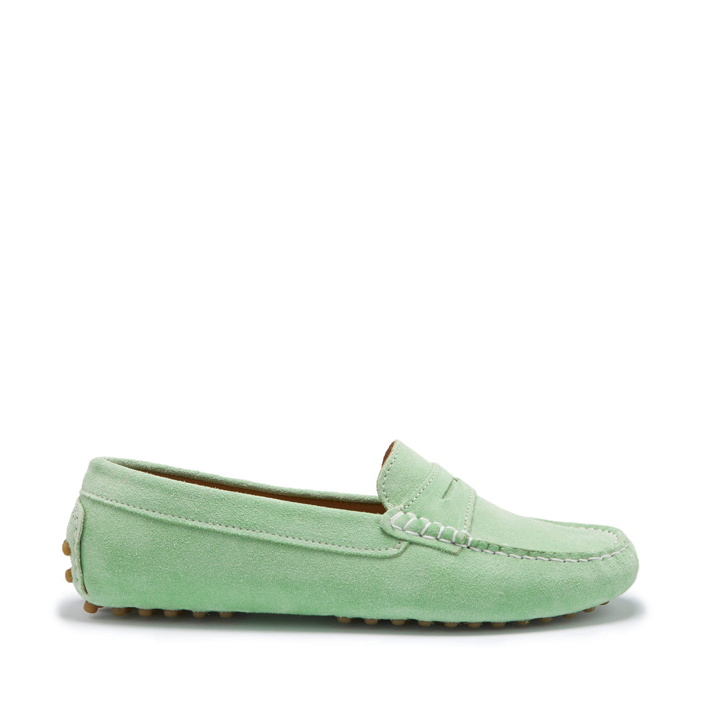 Hugs & Co Womens Penny Driving Loafers Lagoon Green Suede