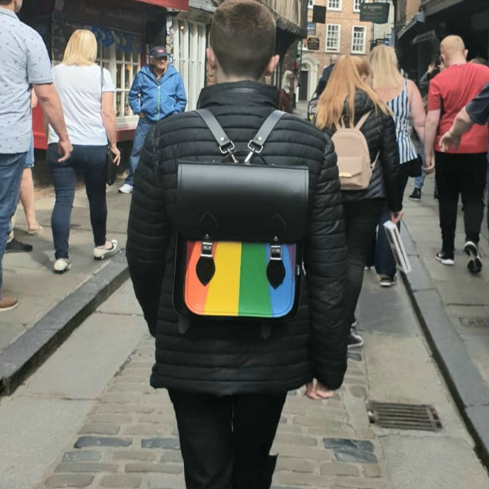 Zatchels Pride Rainbow city backpack model view