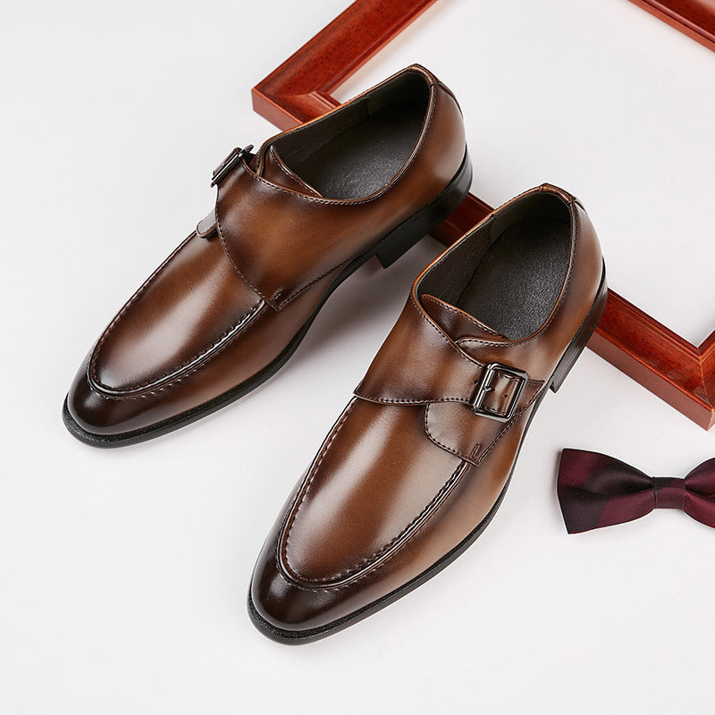 Mens Leather Breathable Buckle Strap Shoes