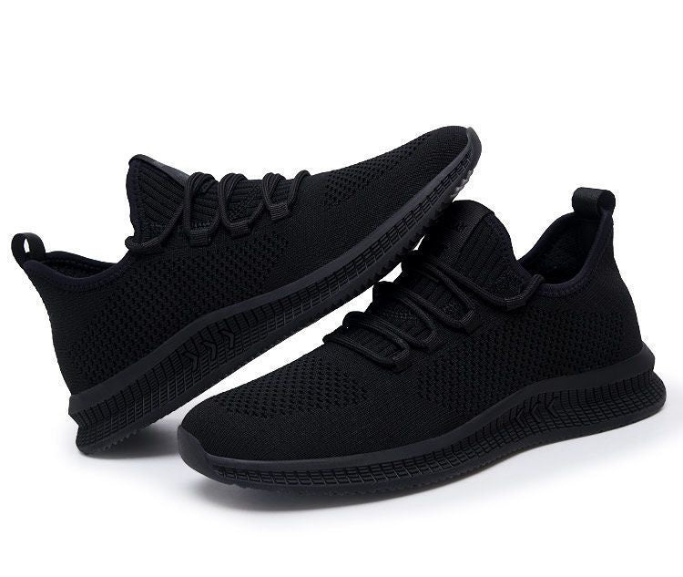 Mens Breathable Mesh Low Top Lace Up Round Toe Black Trainers