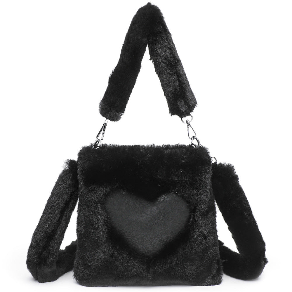 Womens Fluffy Plush Top Handle Shoulder Bag
