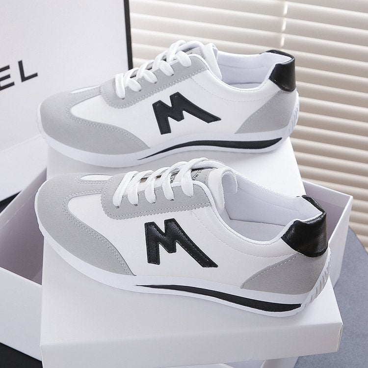 Womens Leather Low Top Lace Up Round Toe Running Trainers