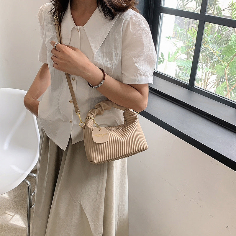 Womens PU Leather Pleated Cloud Crossbody Bag