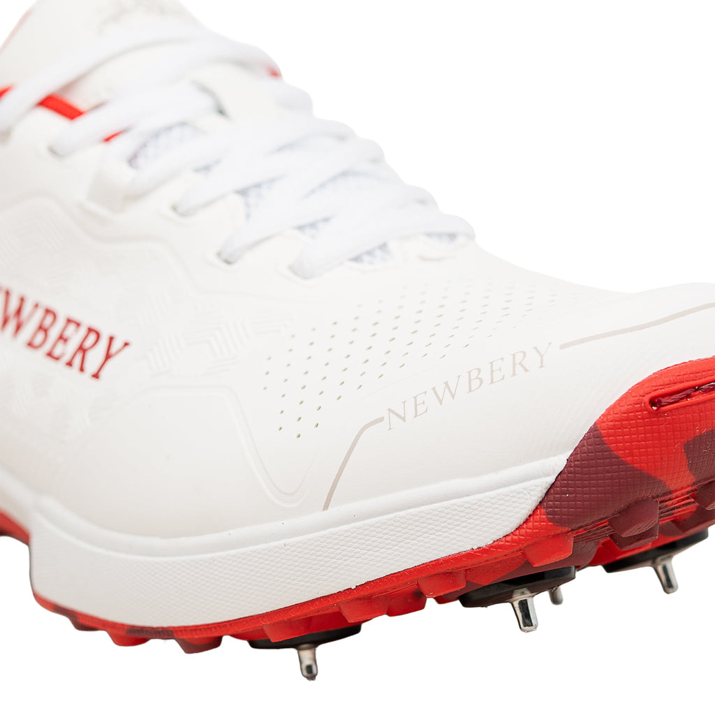 Newbery 360 White Red Spike Cricket Shoes
