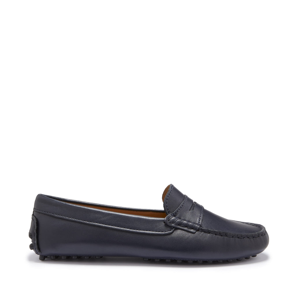 Hugs & Co Womens Penny Driving Loafers Navy Blue Leather