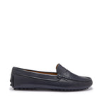 Hugs & Co Womens Penny Driving Loafers Navy Blue Leather