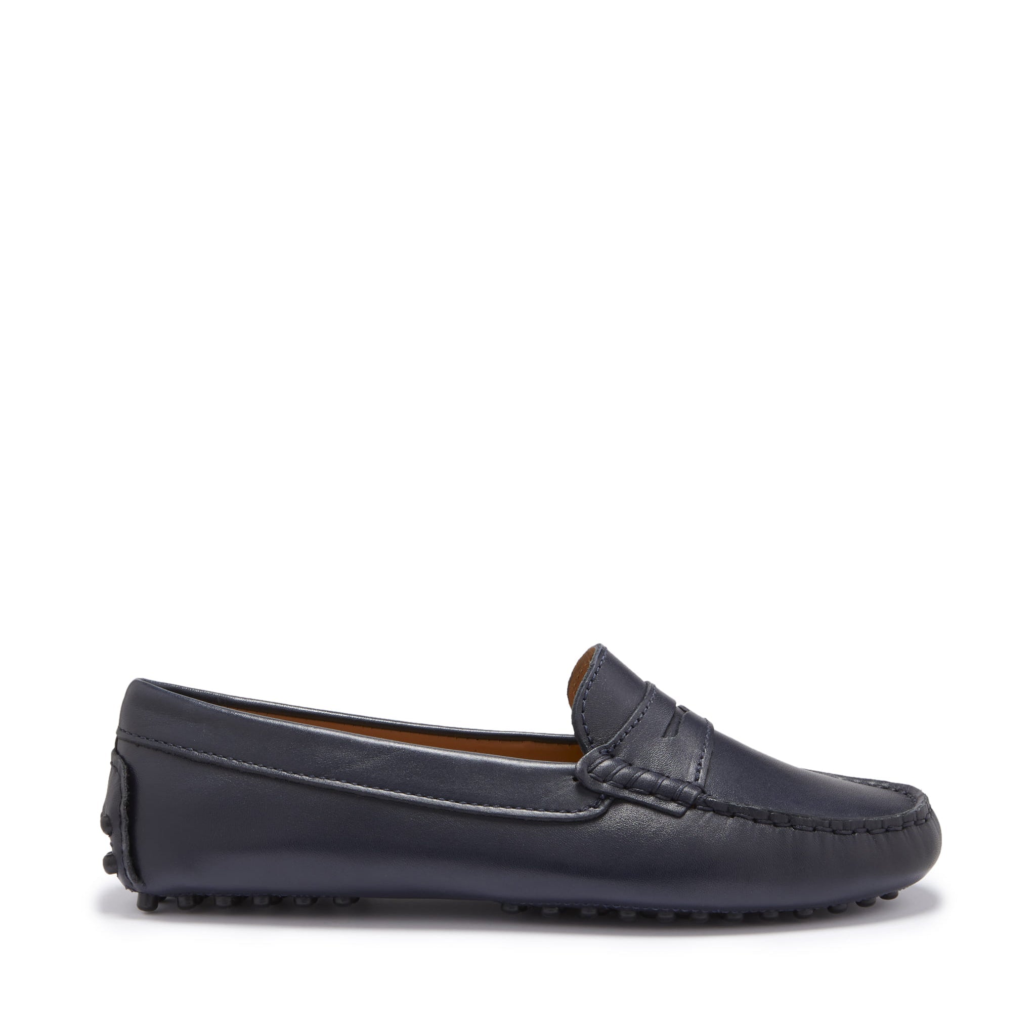 Hugs & Co Womens Penny Driving Loafers Navy Blue Leather