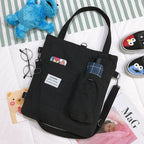 Harajuku Canvas Backpack Shoulder Bag With Pockets