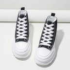 Womens Canvas Height Increasing High Top Lace Up Black Trainers