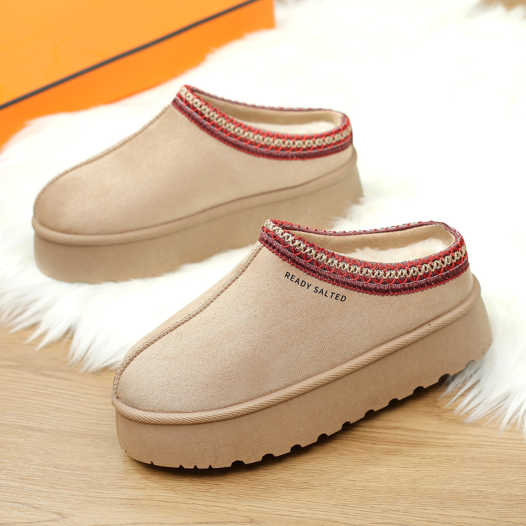 Womens Leather Anti Skid Platform Slip On Slippers