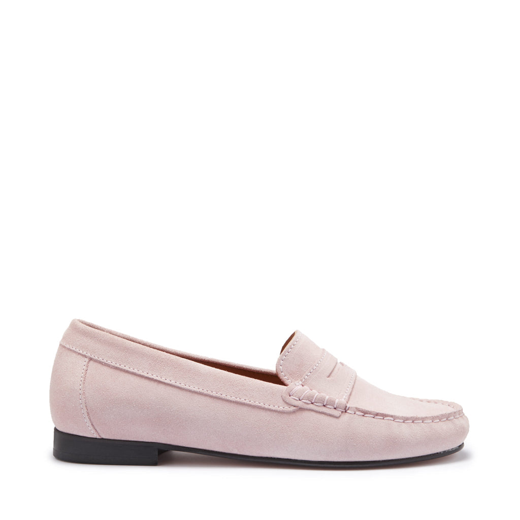 Hugs & Co Womens Penny Loafers Leather Sole Ice Pink Suede