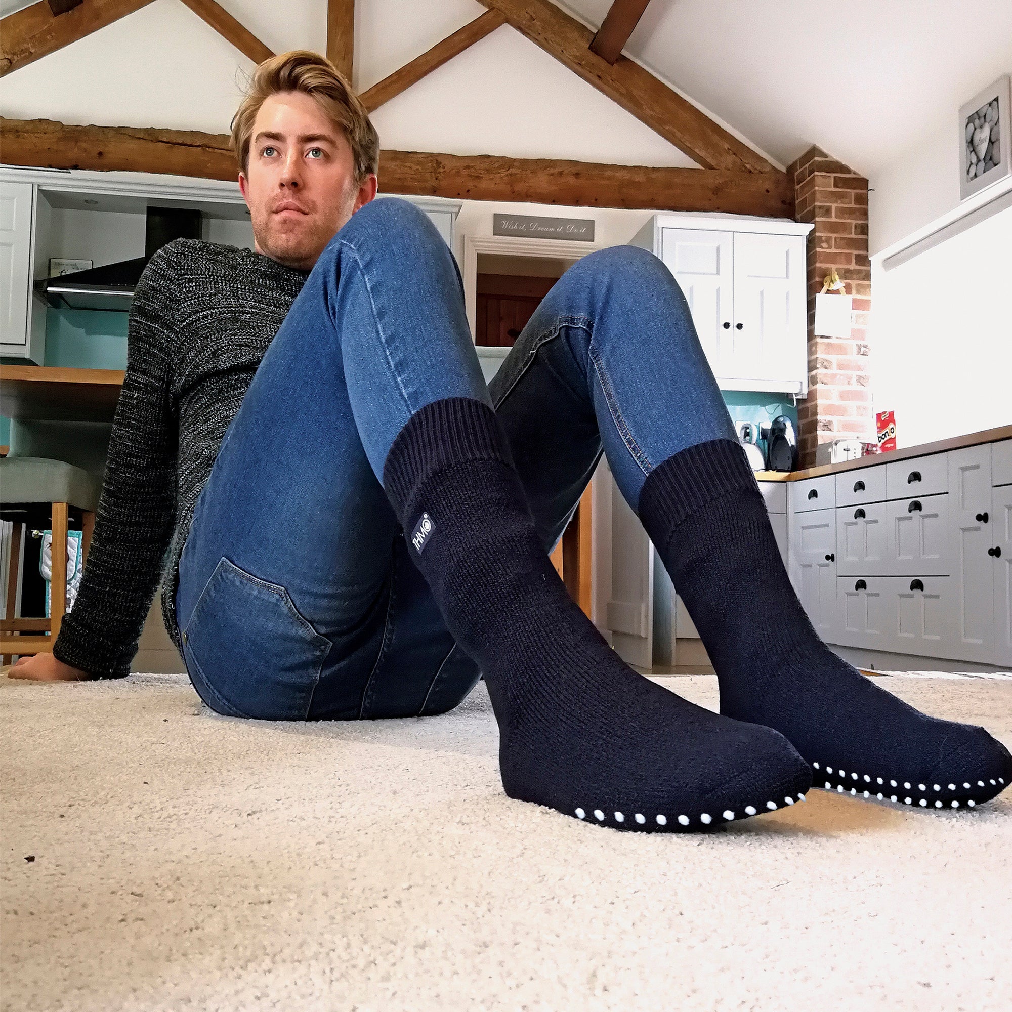 THMO Mens Thermal Indoor Slipper Socks with Grips Multipack Options