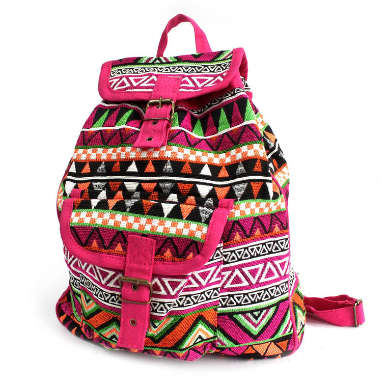 JNS-03 Pink Jacquard Nepal Style Backpack